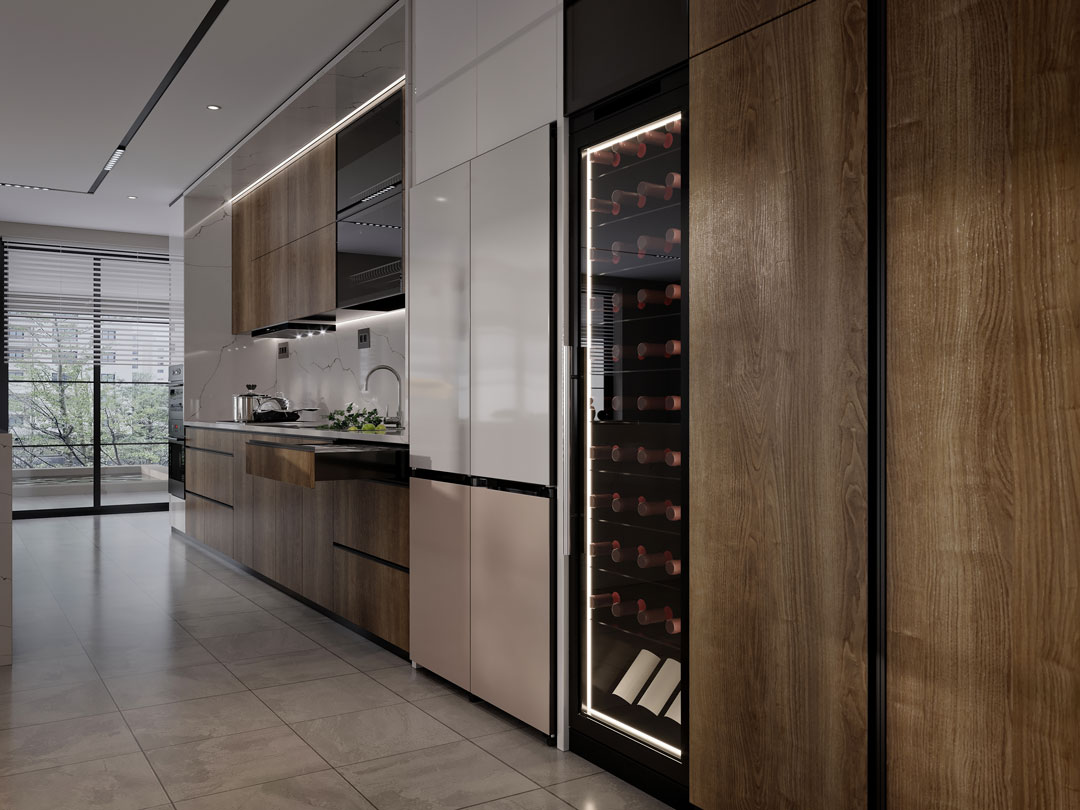Luxury unit fitted with commercial wine cabinet